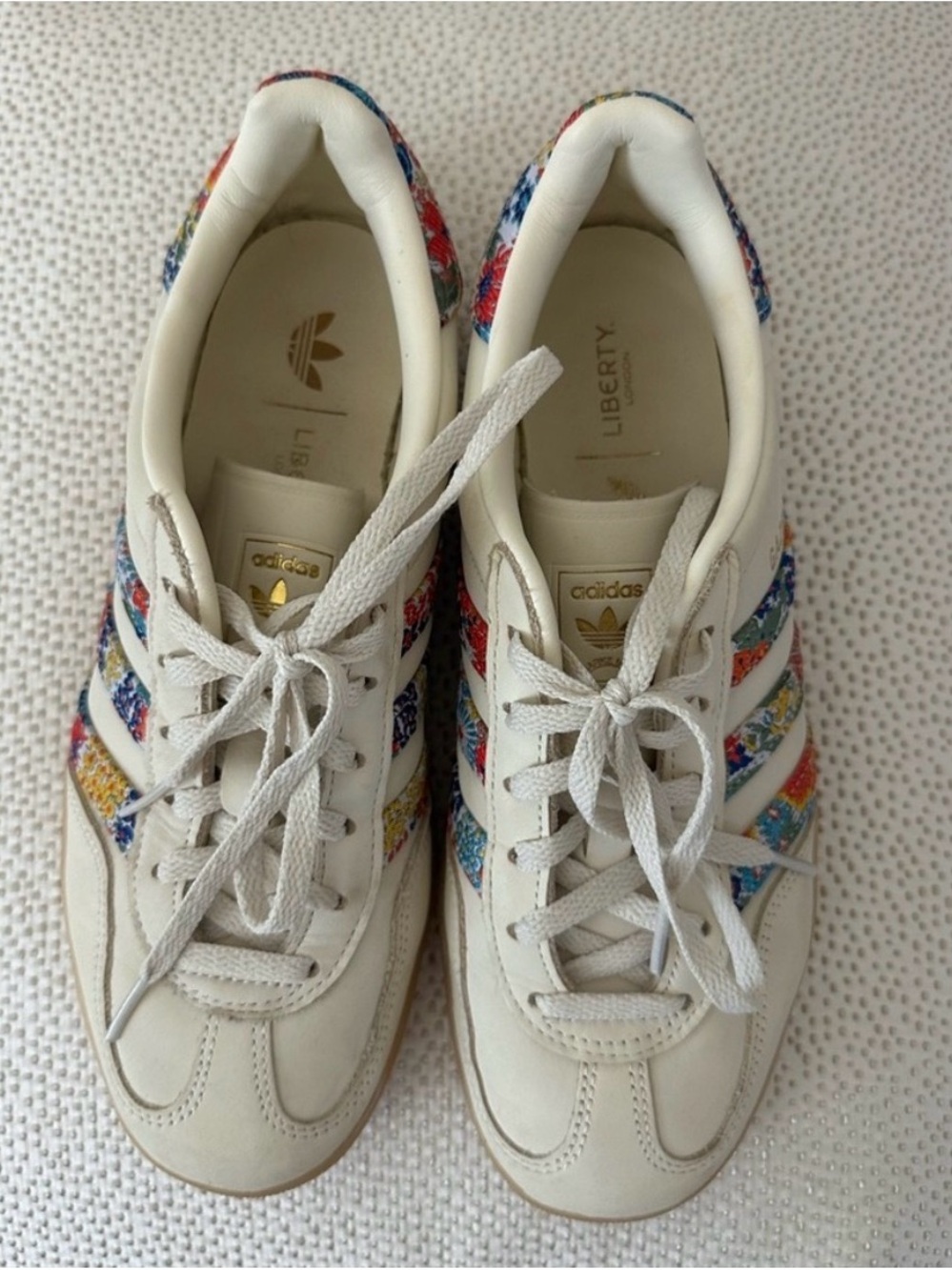 adidas x liberty Cream Gazelle Sneakers with Multicolor Floral Stripes - Picture 2 of 4